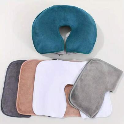1pc Spa Massage Pillow Cover With U-Shaped Neck Support & Cut-Out Design - Soft Plush Machine-Washable Durable Facial Cushion For Salon, Spa, Home Use