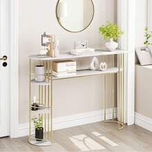 Console Table With Drawer And Shelf, 112 Cm Narrow Hall Table In Gold – Sofa Table, Couch Console Or Entrance Table For The Living Room, Hallway, Bedroom - Gold - View 2