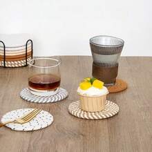 Posavasos redondos tejidos de 4/8 pulgadas, posavasos de tela absorbente, juego de posavasos tejidos a mano con bandeja, estilo bohemio, sin soporte - Multicolor - Ver 3