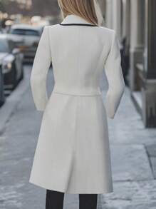 女士厚羊毛混纺中长款大衣，秋冬 - 白色 - 查看 2