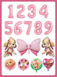 Paw Patrol Dies ist ein Patrouillen-Themen Geburtstagsdekorations-Set, mit rosa als Hauptfarbe. Der Kern ist eine riesige rosa digitale Aluminiumfolien-Ballon, kombiniert mit mehreren Aluminiumfilmballons, die mit Patrosenfiguren der Pfoten jeden Tag Muster sind, einschließlich Laufformen, Herzen, Pfötchen-Prints und anderen Stilen. Es gibt auch einen rosa Polka-Punkt-Schleifenballon, speziell entworfen für Geburtstage, um eine süße und kindliche Atmosphäre zu schaffen.