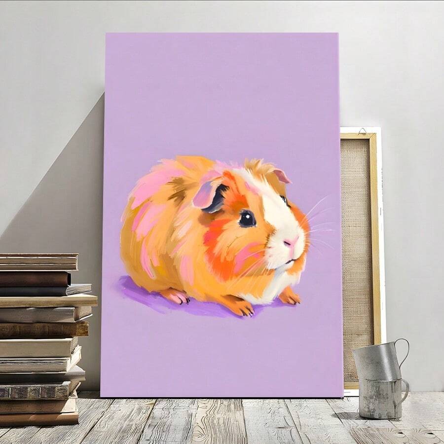 1pc Purple Guinea Pig Print Framed Wall Art - Canvas Prints Poster, Ready To Hang - Home Decor, Ideal For Home, Office Wall Decor, Family Gift, Living Room Bedroom Wall Decor - 酒紅色 - 查看 1
