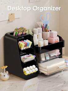 Makeup Organizer With Brush Holder, Lipstick Organizer, Large Bathroom Countertop Organizer, Nail Polish Organizer, Skin Care Storage, Make Up Organizers For Storing Lipsticks, Nail Polishes, Perfumes, Black Makeup Organizer Storage Organizer Vanity Organiser Bathroom Organizer Perfume Organizer Jewelry Organiser Hair Accessories Organizer Jewelry Box Organization And Storage For Dorm Room Essentials College Makeup Brush Holder Desk Accessories Nail Supplies Vanity Accessories Travel Essentials Bathroom Accessories Bathroom Decor Room Decor Summer, Valentines Gift - 黑色 - 查看 6