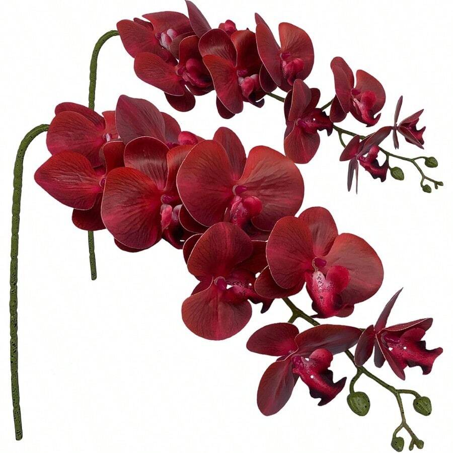 QY Artificial Phalaenopsis Flowers Branches 9 Large Blooms Artificial Orchid Flowers Stem Plants 42 Inches 2 Pcs For Home Wedding Decor Red  8434 - 紅色 - 查看 1