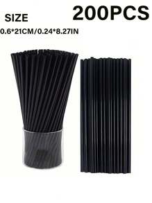 100/200/300pcs Thickened Durable Black Straws, Black Bendable Straws, Length 8.27inch/21cm, Coffee And Stirrers, Drink Accessories, Diameter 0.24inch/0.6cm, Suitable For Kitchen, Bar, Club, Drinks, Milk, Soda Water, Party, Restaurants And Home Use