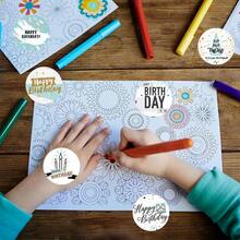 500 张生日快乐主题贴纸，谢谢密封标签，1 英寸圆形，适用于剪贴簿、派对用品和礼品装饰 - 自粘、一次性、圆形、光面、卷起、剪贴簿、用于学校用品、返校 - 生日貼紙1卷500貼 - 查看 3