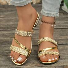 Flat Shoes For Women,Women's Flat Summer Slippers With Rhinestones And Glitters,Rubber Women Casual Shoes,Two Wearing Styles Both As Outdoor & Indoor Shoes - 金色 - 查看 2