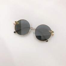 [蜜蜂女孩必备] 金色框架圆形时尚眼镜，复古个性多色，Y2K 时尚配饰，可爱蜜蜂设计时尚眼镜圆形墨镜