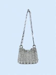 24 pièces Sac bandoulière fait main avec paillettes brillantes et décorations de paillettes, avec bandoulière amovible, couleur argent, pour femmes - Argent - Voir 1