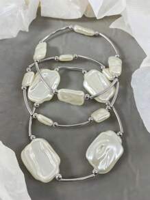 Set de 3 brățări asimetrice cu perle artificiale, stil baroc, bijuterii vintage de culoare aurie, potrivite pentru purtarea zilnică a femeilor, întâlniri, ieșiri de vară, vacanțe la plajă, petreceri, cadou de sărbători, bijuterii cadou