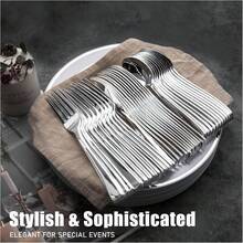 160 Pieces Silver Plastic Silverware - Silver Disposable Silverware - Plastic Silverware Heavy Duty - 80 Forks 40 Knives 40 Spoons - Disposable Silver Cutlery Perfect For Wedding/Party,9001080 - 銀色 - 查看 5