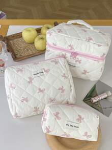 S/M/L 粉色蝴蝶结图案返校化妆包，花卉化妆包，美观洗漱旅行收纳包，女士女孩印花大号旅行复古绗缝化妆包，女士护肤品收纳包，印花花卉化妆品收纳袋，圣诞礼物，化妆包，旅行，女士礼物，女士旅行必备，化妆包，手拿包/小手提包，化妆品收纳包，化妆刷收纳袋，迷你化妆包，大容量化妆包，女士礼物，圣诞礼物，女士礼物创意