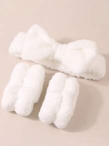 1/2/3 Pcs Cute Lace Plush New Style Face Washing Headband Wide Edge Pleated Sweet Bow Headband Female Wash Mask Headband Face Washing Headband Plush Hair Accessories Bathroom Hair Accessories Face Washing Headband