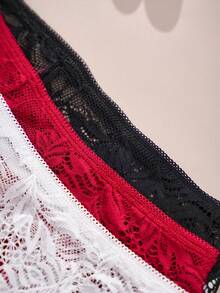 3pcs Elegant Lace Panties For Women Stylish Sexy Low Rise Briefs Comfortable Stretch Translucent Panties Black White And Red Panties Wavy Lace Romantic Sexy Lingerie For Women - Multicolor - View 3
