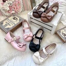 Lolita-Schuhe mit Schleife und Metallknopf, niedrigem Absatz