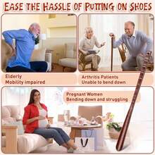 Nuevo Calzador de madera con largo, calzador de haya con correa de cuero, elevador de zapatos Flexible, cuernos de zapatos de madera largos y cómodos CB5L - XB312010-ZM0090A - Ver 11