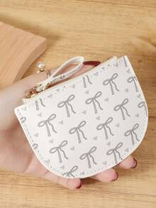 粉色蝴蝶结爱心图案拉链小钱包零钱包小钱包双折超薄女士钱包迷你薄、轻便、多层便携、身份证、信用卡简约、时尚、现代、商务、周年纪念、生日礼物、礼物、女孩、女士、女性、学校宿舍和返校用书包 - 粉色 - 查看 11