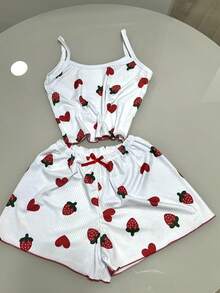 Women's Summer Sexy Heart Baby Doll Set, Blogger Baby Doll Sensual Pajamas - 紅白色 - 查看 5