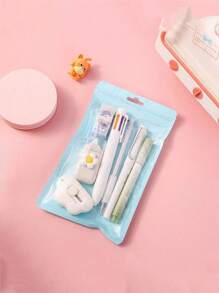 7件套卡通学习文具套装，包含可爱铅笔、橡皮擦、修正带和圆珠笔，适合学生办公使用，是返校季的理想礼物。