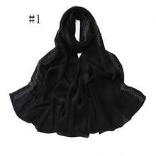 1件纯色亮片钻石雪纺围巾，优雅仿水晶穆斯林头巾披肩，女士户外防晒头饰 - B - 查看 20
