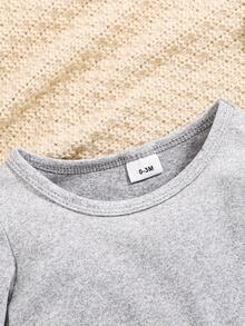 Customized Name Printed Long Sleeve Romper For Toddler Boys & Girls, Casual Jumpsuit Suitable For Outdoor Wear - Grey - View 3