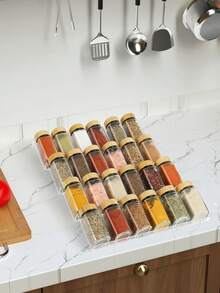 1/4 件多功能厨房抽屉式香料收纳架，节省空间的倾斜透明设计调味罐架，用于橱柜门/壁挂式存放香草和香料，坚固耐用，适用于厨房橱柜或台面、梳妆台橱柜收纳，非常适合厨房和浴室 - 無色 - 查看 2