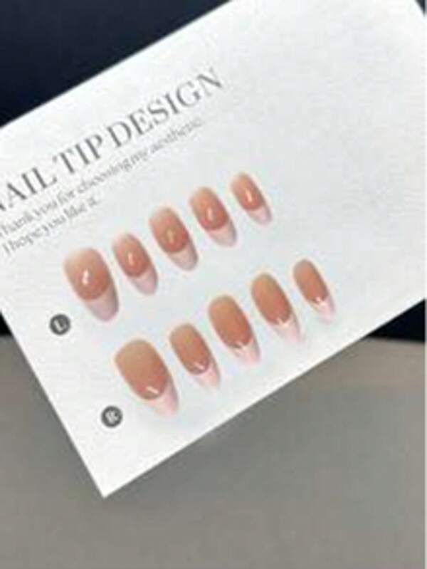 10Pcs Hand Woven Nail Pieces, Short Almond Shaped Fake Nails, Classic Minimalist Style, DIY Hand-Painted White French Fingertips, Bare Nail Background, High-End Nail Art Fake Nail Pieces, Suitable For Daily Wear By Women And Girls