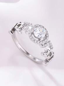 1 件时尚简约个性化四爪锆石宝石首饰戒指，适合女性日常或晚装，是情人节送给女友的理想礼物 - 銀色 - 查看 9