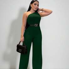 PALAZZO CON CINTURON SIN MANGAS, MONO JUMPSUIT LINDO, LARGO CON CINTURON MUJER FORMAL CASUAL FRESCO FRESCO TRABAJO CASUAL COMODO SEXY LINDO FORMAL - Verde - Ver 2