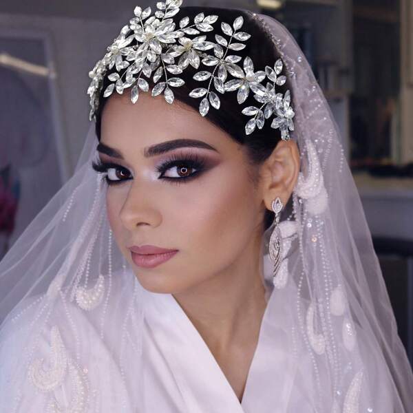 1 pieza Tocado de novia de cristal plateado para mujer, diadema de cristal hecha a mano, accesorio para el cabello de vestido de novia, adecuado para boda, compromiso, baile de graduación, Halloween