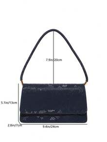 时尚百搭纯色鳄鱼压纹女士单肩包/腋下包 - 藍色 - 查看 10