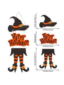 1pc Halloween Happy Sign Decoration Witch Legs Hat Hanging Wooden Wall Decor Version Rustic Front Door Hanger Fall Art Ornament For Home Room Indoor Outdoor Holiday Party - Multicolor - View 2