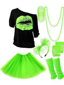 Forever & Moment 80s Outfits Costume Accessories For Women -T-Shirt, Necklace, Tutu Skirt & More For Halloween, Birthday Parties - Multicolor - View 23