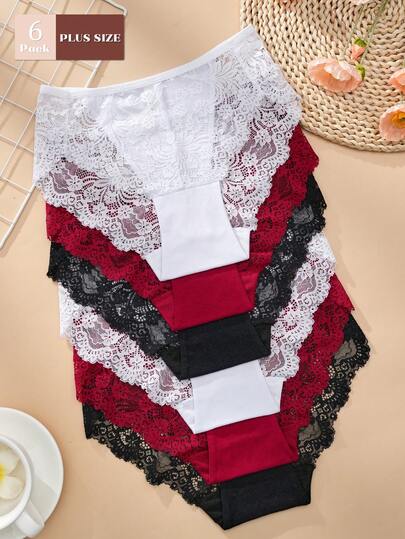 6pcs/Pack Plus Size Women's White Lace Panties - Sexy & Comfortable Underwear