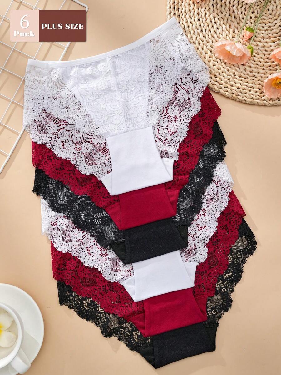 6条装加大码女士白色蕾丝内裤 - 性感舒适内衣 - 彩色 - 查看 1