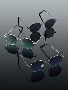 3副铜色几何多色全框现代简约时尚男士眼镜，适合日常生活、街头摄影、热带海滩度假、家庭出游、嘉年华等各种场合，优雅百搭，适合所有脸型。 - 3pcs 黑灰金灰綠灰藍組合 - 查看 4