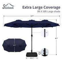 JAMFLY 16FT Large Patio Umbrella With Base, Outdoor Double-Sided Rectangular Umbrella, Market Umbrella With Crank Handle For Poolside Lawn Garden - 藏蓝色 - 查看 3