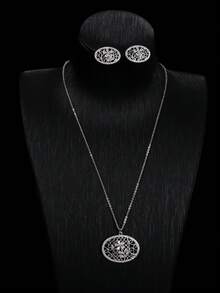 2pcs Elegant Hollow Flower Earrings & Necklace Set, Suitable For Daily, Party, Date, Gathering, Women's Holiday Gift For Wife And Mother