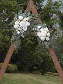 2件套人造花帘 - 人造白色花卉仪式迎宾花帘,适用于婚礼招待会装饰(灰蓝色),也适用于婚礼、生日、毕业典礼等场合。 - 白色 - 查看 3