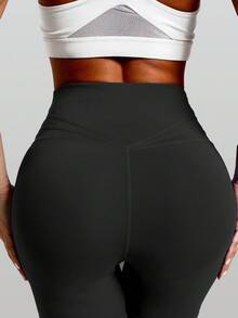 Flare Leggings, Crossover Yoga Pants With Tummy Control, High-Waisted And Wide Leg,Women's High Waist Solid Color Flared Pants Sports Yoga Pants Compression Leggings Running Fitness Pants, Women's Clothing, Women's Leggings, Women's  TrousersIt Is Suitable For Outdoor Sports, Indoor Yoga And Street Shopping - 黑色 - 查看 5