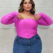Blusa cropped feminino manga longa plus GG suplex 46 a 50 morcego - Laranja - Visão 5