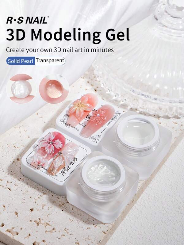 RS NAIL RSNAIL 3D Sculpting Gel Carving Gel Solid Builder Gel Non-Sticky Hand For Carving, Molding And Painting Nail Art Designs Clear&Pearl White Nail Glue With Double-Head Silicone Pen For Nail Art Salon&Home DIY Summer Nail Beach Nail