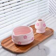 2 件套日式抹茶套装，可爱樱花图案抹茶碗（带壶嘴）和抹茶搅拌器架套装，手工日式抹茶茶筅仪式套装，适用于传统抹茶、现代拿铁和茶道 - 彩色 - 查看 9
