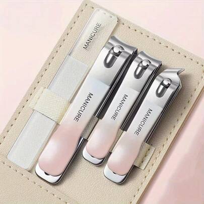 4 Stücke Nagelscherer-Set mit Drehtasche, Nagelscheren-Set, Größe diagonale Nagelscheren, Nagelpoliersteifen, geeignet für Zuhause und professionelle Nagelsalons