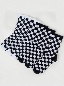 1/2/3/5/Pairs Black And White Checkered Pattern Tube Socks For Men And Women, Personalized Casual Sports Socks, Suitable For All Seasons, Ideal For Outdoors, Parties, Gifts, Gothic Style, School, Soft, Breathable. - Multicolor - View 2
