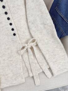 Wixra 不对称肩带韩版毛衣，修身舒适，秋冬外套针织开衫 - 杏色 - 查看 4