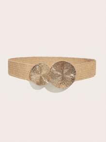 Mehrfarbiger gewebter Stroh Boho Vintage Gürtel, runde Schnalle, geeignet für Kleider, Alltag, Urlaub, Reisen