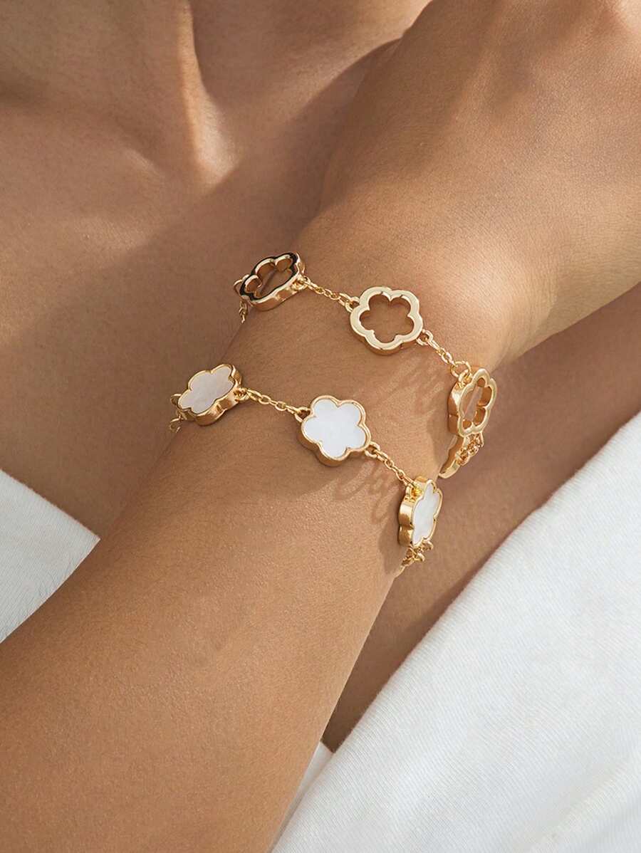 Set de 2 brățări clasice cu trifoi gol la modă, potrivite pentru petrecere și dans