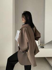 Women's Tops, Jackets, Casual Long Sleeves, Small Suits, Wide Sleeves, Collars, Loose Jackets, Polyester Blends, Double Row Two Grain Buttons, Retro British Style Solid Color Jackets, Comfortable, Skin Friendly, Breathable, Good Quality, Korean Style - 棕色 - 查看 4