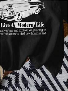 Artsadd Vintage Car Graphic Womans Tshirts, Oversize Casual Tees, Short Sleeve Loose Shirts - 黑色 - 查看 5